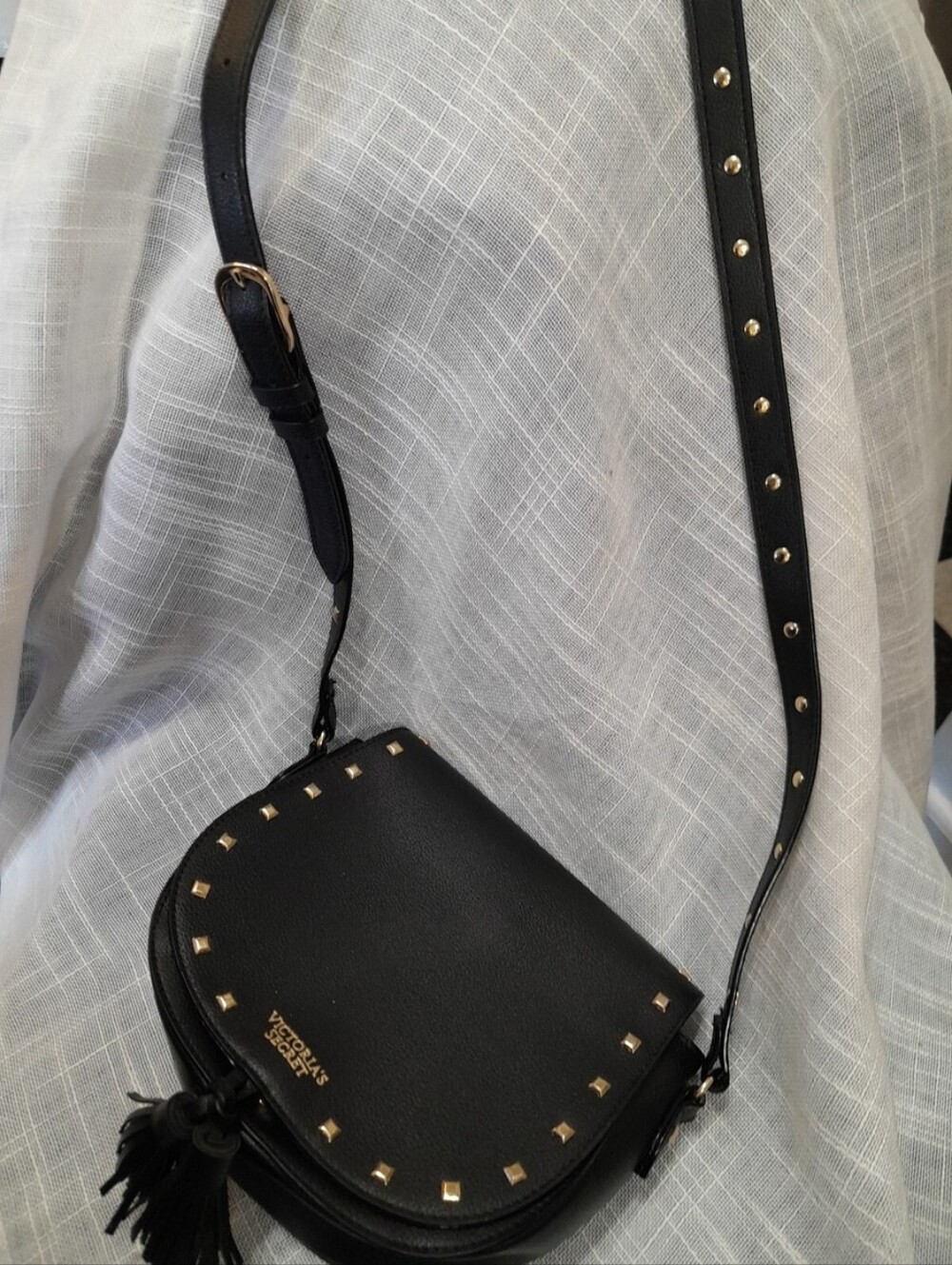 Victoria's Secret Black Stud-Trim Crossbody with Tassel